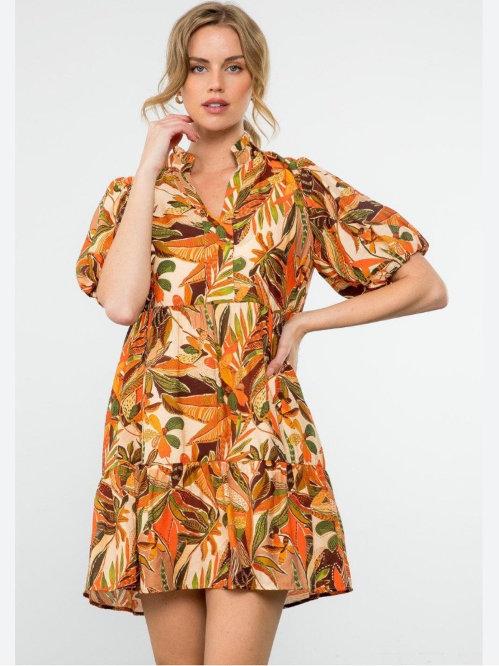 THML Puff Sleeve Floral Print Dress